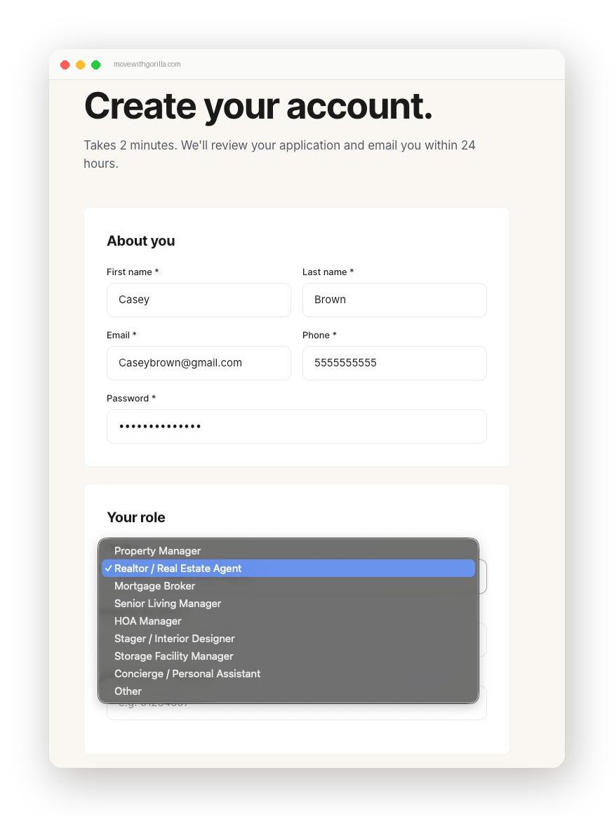 Create your account